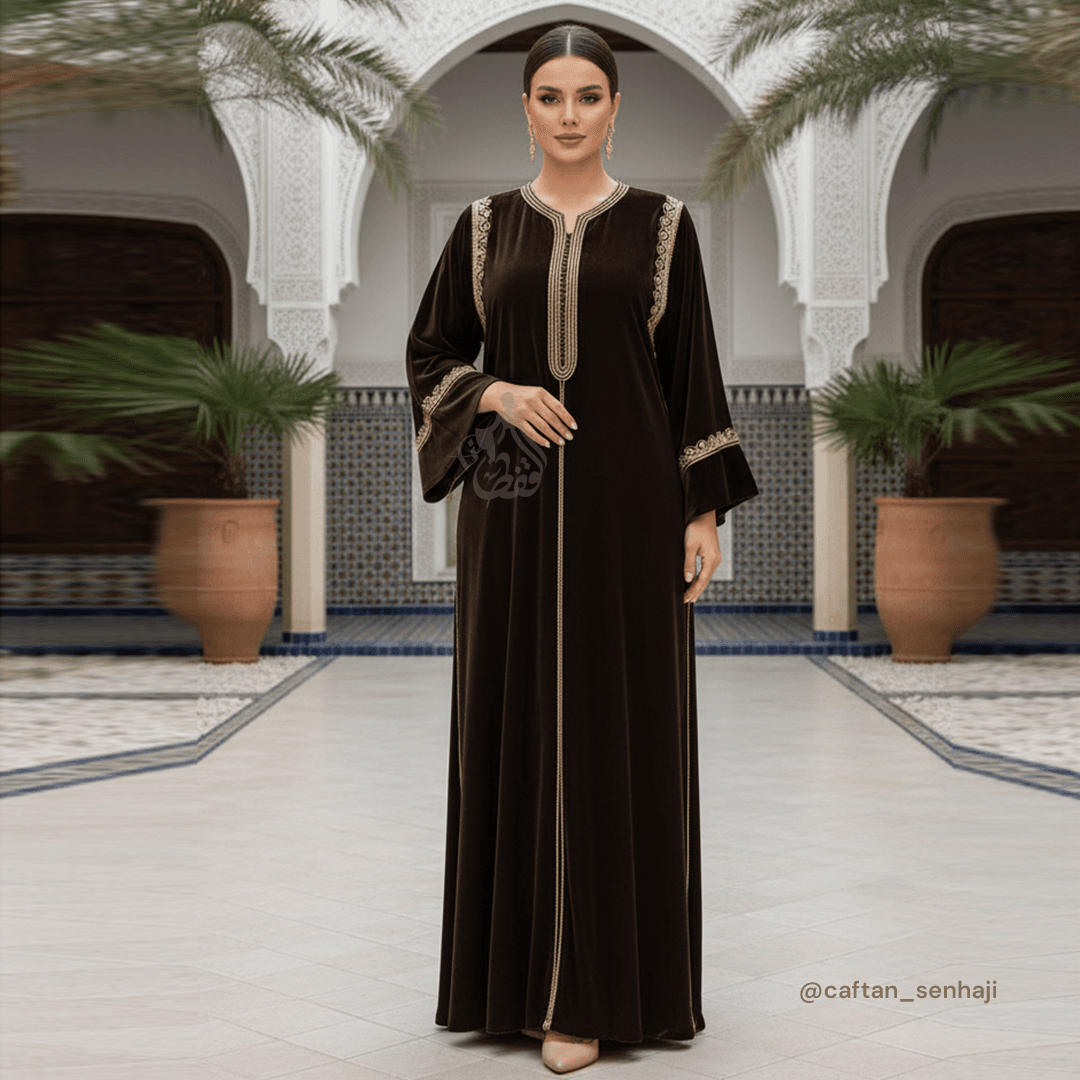 Caftan chocolat velours galon doré – Classique